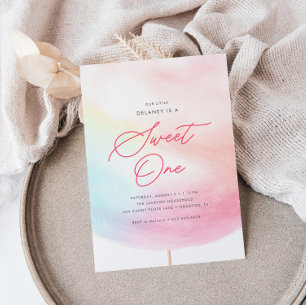 Cotton Candy Sweet One Colorful 1. Geburtstag Einladung