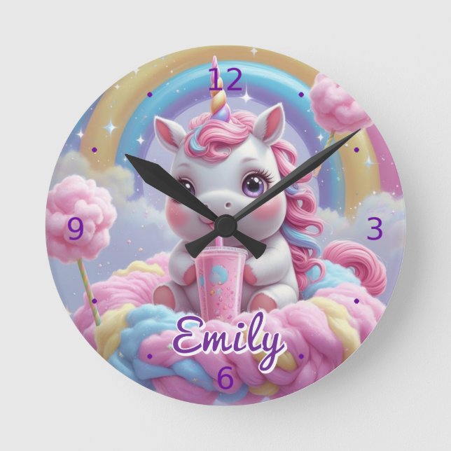 Cotton Candy Unicoring Wall Clock - bearbeitbarer  Runde Wanduhr (Vorderseite)