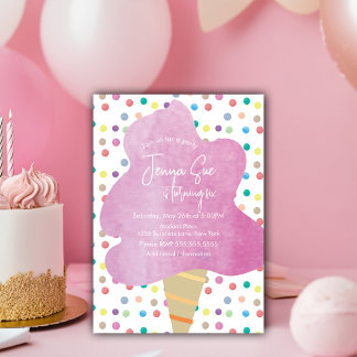 Cotton Candy Watercolor Dots Karneval Geburtstag Einladung