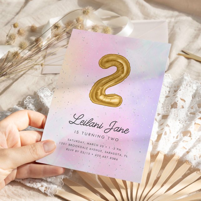 Cotton Candy Watercolor Girls 2nd Birthday Balloon Einladung (Von Creator hochgeladen)