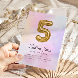 Cotton Candy Watercolor Girls 5th Birthday Balloon Einladung