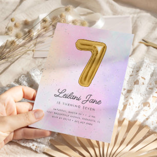 Cotton Candy Watercolor Girls 7th Birthday Balloon Einladung