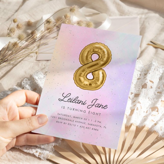 Cotton Candy Watercolor Girls 8th Birthday Balloon Einladung (Von Creator hochgeladen)