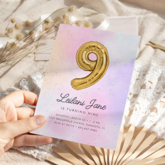 Cotton Candy Watercolor Girls 9th Birthday Balloon Einladung