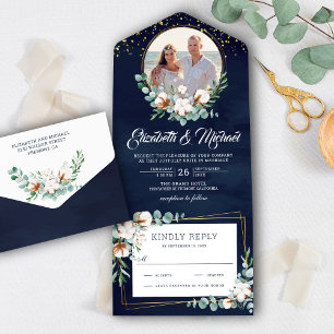 Cotton Eucalyptus Verlasse Foto Navy Blue Wedding All In One Einladung