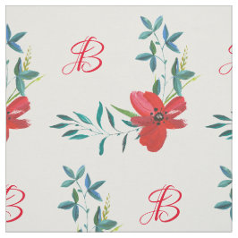 Cotton Fabric by Yard Custom Monogram Red Poppies Stoff