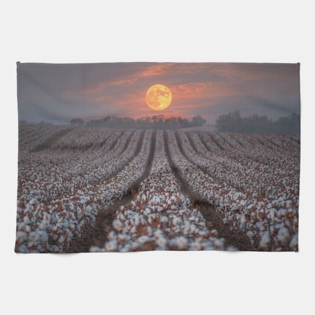 Cotton Field Harvest Moon - Farmhouse Decor Geschirrtuch (Horizontal)
