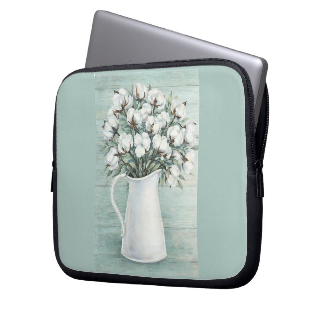 Cotton Flowers Farmhouse Electronics Travel Bag Laptopschutzhülle (Vorderseite Links)