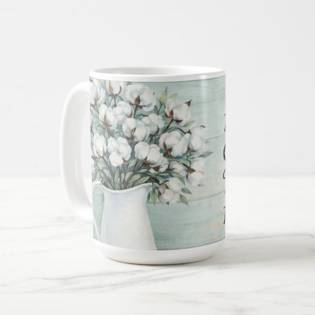 Cotton Flowers Farmhouse Rustic Coffee Mug Kaffeetasse (Vorderseite Links)