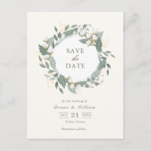 Cotton Garden Wreath White Save the Date
