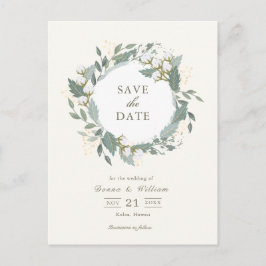 Cotton Garden Wreath White Save the Date Ankündigungspostkarte