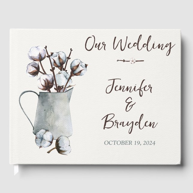 Cotton Stems in Pitcher Wedding Gästebuch (Vorderseite)