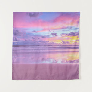 Cotton Süßigkeiten Sonnenaufgang: Strand Blick. Wandteppich