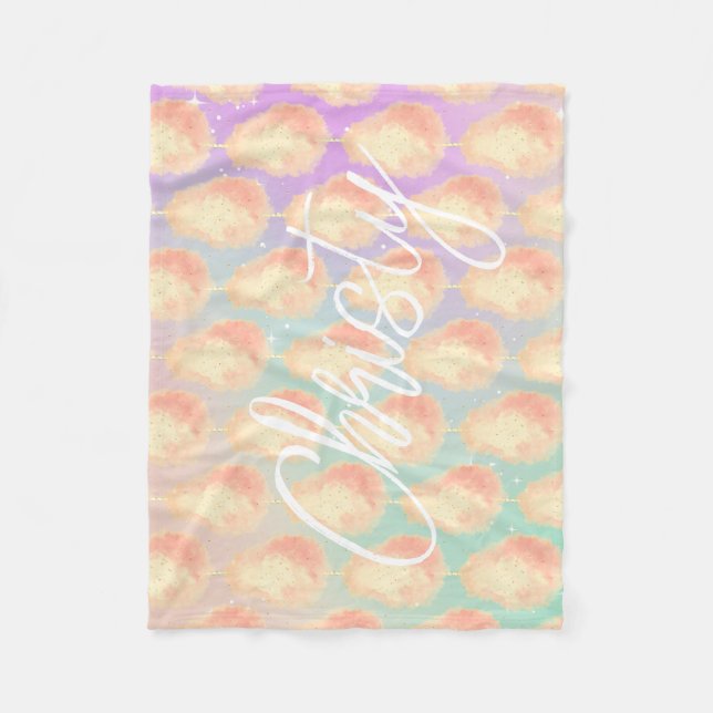 Cotton Süßsternstaub pfirsichfarben aquamarine lil Fleecedecke (Vorderseite)