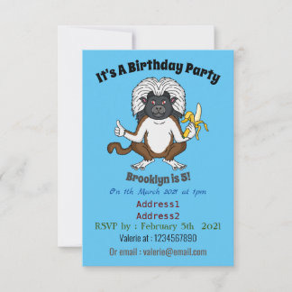 Cotton Top Tamarin Affe Cartoon Illustration Einladung