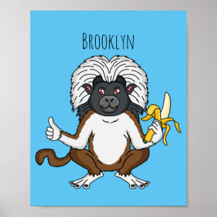 Cotton Top Tamarin Affe Cartoon Illustration Poster