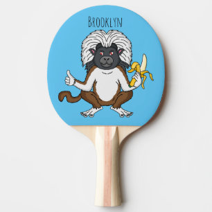 Cotton Top Tamarin Affe Cartoon Illustration Tischtennis Schläger