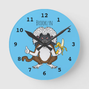 Cotton Top Tamarin monkey cartoon illustration Runde Wanduhr
