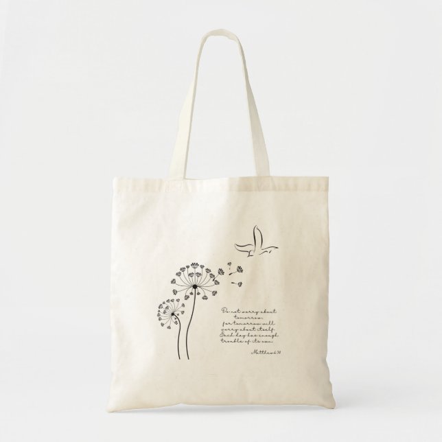 Cotton Tote Bag mit Bibelverse aus Matthew 6:34 Tragetasche (Vorne)