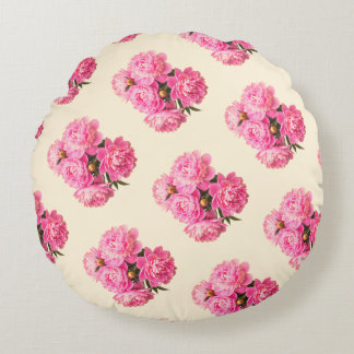 Cotton Vintag Watercolor Pink Peonoral Rundes Kissen