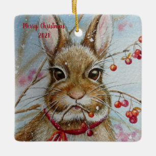 Cottontail Bunny Rabbit Bittersweet Art Keramikornament