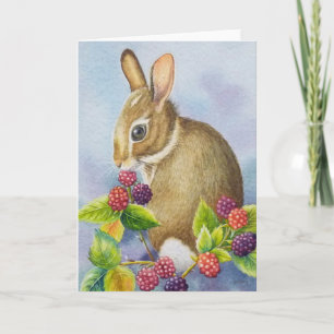 Cottontail Rabbit and Blackberries Watercolor Art Karte