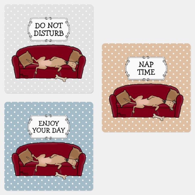 Couch Greyhound (fawn) Dog Lazy Sleeping Funny Etiketten (Gruppe)