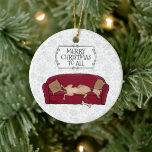 Couch Greyhound (fawn) Hund Gewartet für Santa Keramik Ornament