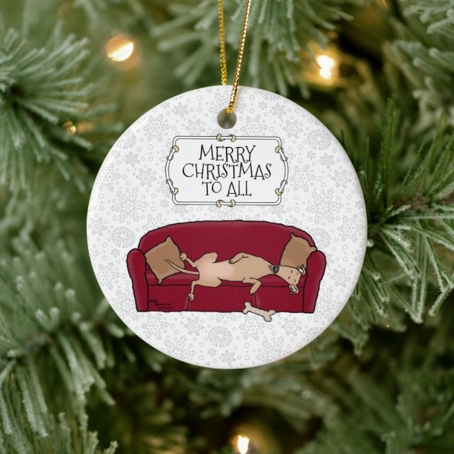 Couch Greyhound (fawn) Hund Gewartet für Santa Keramik Ornament (Baum)