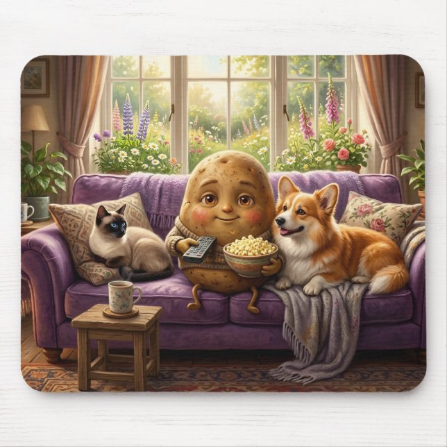 Couch-Potato-Corgi und Katze Mousepad (Vorne)