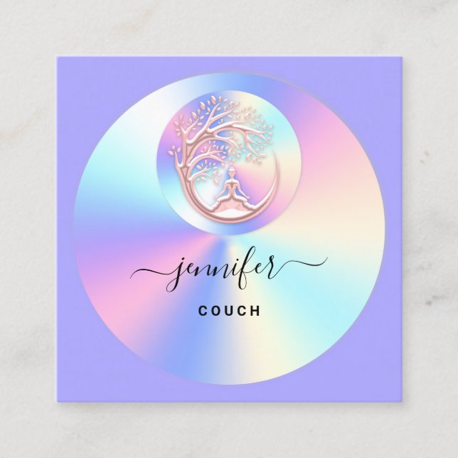 Couch Therapist Holograph QR Logo Yoga Lila Quadratische Visitenkarte (Vorderseite)
