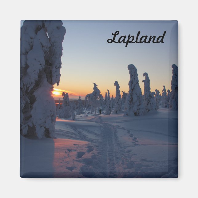 Couché de soleil sur la forêt en Laponie Magnet (Vorne)