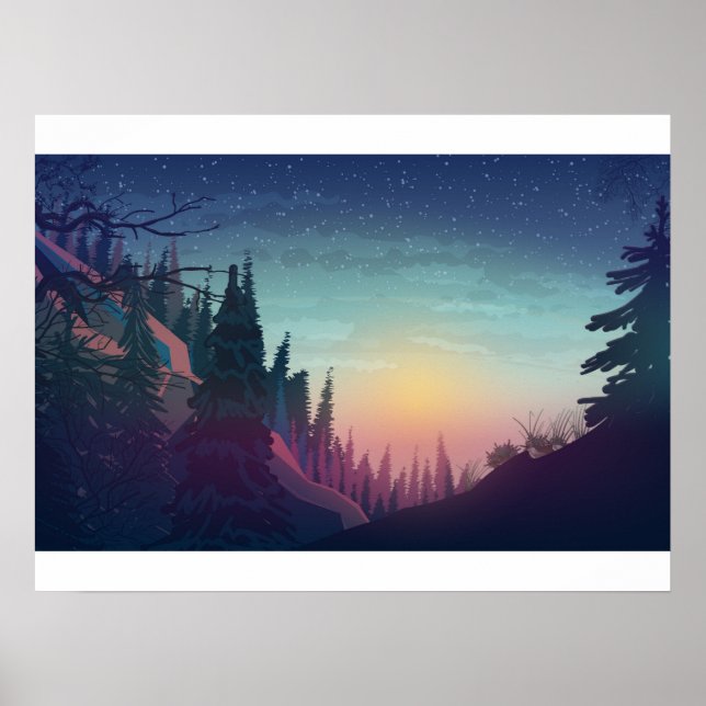 Coucher de soleil sur forêt poster (Vorne)
