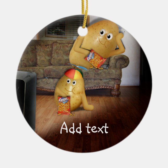 Couchkartoffeln mit Vaterschlafen auf der Couch Keramikornament (Vorne)