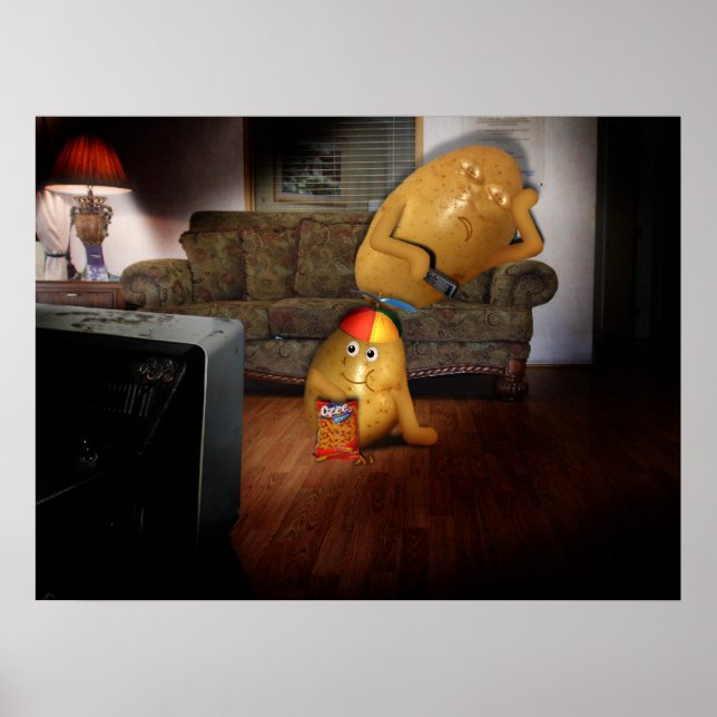Couchkartoffeln mit Vaterschlafen auf der Couch Poster (Vorne)