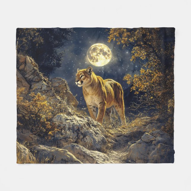 Cougar im Mondlicht Wildlife Art Fleecedecke (Vorderseite (Horizontal))