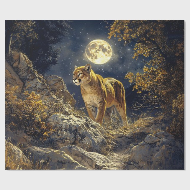 Cougar im Mondlicht Wildlife Art Geschenkpapier (Flach)