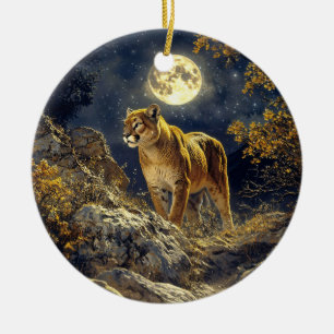 Cougar im Mondlicht Wildlife Art Keramik Ornament