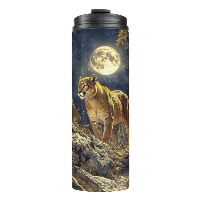 Cougar im Mondlicht Wildlife Art Thermosbecher (Vorderseite)