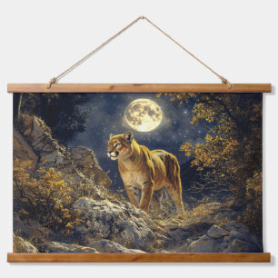 Cougar im Mondlicht Wildlife Art Wandteppich Mit Holzrahmen