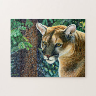 Cougar im Wald, Acrylmalerei Puzzle