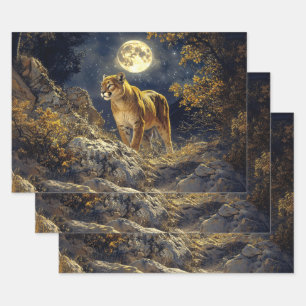 Cougar in the Moonlight Art Decoupage Geschenkpapier Set