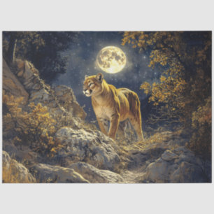 Cougar in the Moonlight Art Decoupage Seidenpapier
