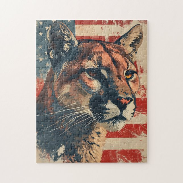 Cougar Mounlion Amerikanische Flagge Vintag Puzzle (Vertikal)