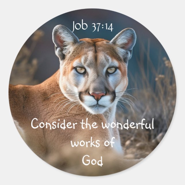 Cougar Mountain Lion Bible Scripture Job 12:14 Runder Aufkleber (Vorderseite)