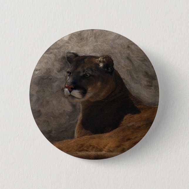 Cougar Mountain Lion Big Cat Art Design Button (Vorderseite)