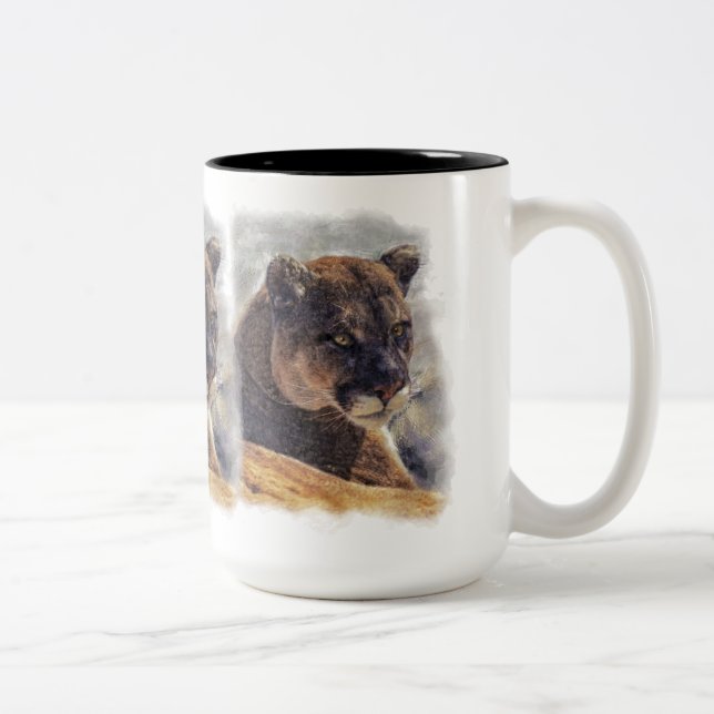 Cougar Mountain Lion Big Cat Art Design Zweifarbige Tasse (Rechts)