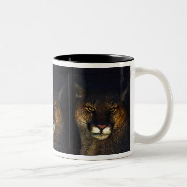 Cougar Mountain Lion Big Cat Art Design Zweifarbige Tasse (Rechts)
