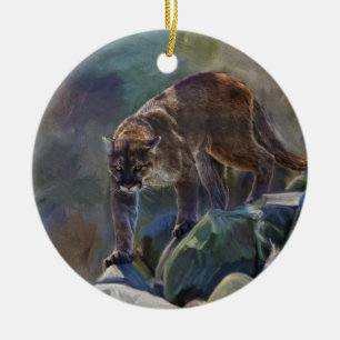 Cougar Mountain Lion Big Cat Malerei 5 Keramik Ornament