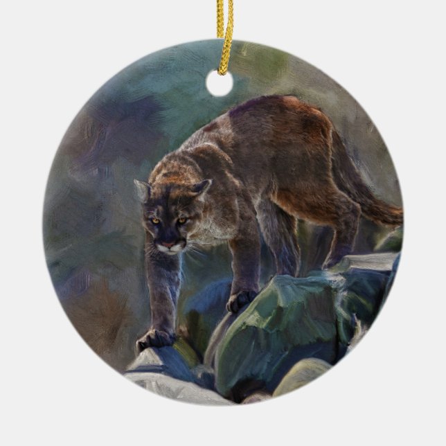Cougar Mountain Lion Big Cat Malerei 5 Keramik Ornament (Vorne)